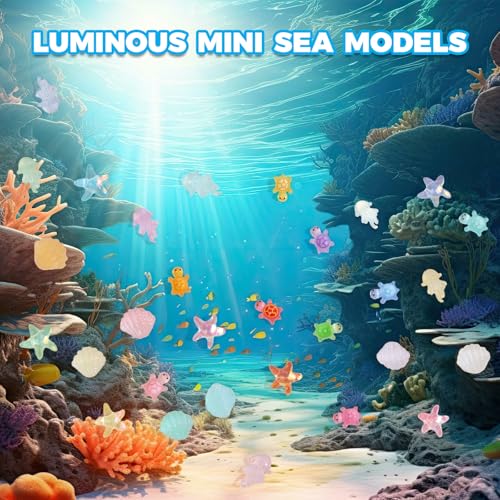400pcs Luminous Mini Ocean Resin Animals Starfish Jellyfish Seashell Mini Turtles Set Resin Animals Tiny Sea Models for Dollhouse Miniatures DIY Fish Tank Fairy Garden Micro Landscaping - color: 400pcs Luminous Mini Sea Models