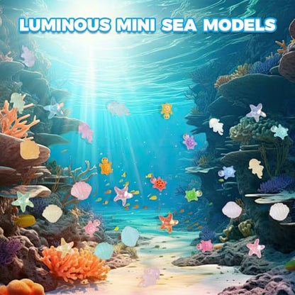 400pcs Luminous Mini Ocean Resin Animals Starfish Jellyfish Seashell Mini Turtles Set Resin Animals Tiny Sea Models for Dollhouse Miniatures DIY Fish Tank Fairy Garden Micro Landscaping - color: 400pcs Luminous Mini Sea Models