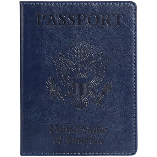 TIGARI Passport Holder for Travel Women Men, Valentines Day Gifts PU Leather Wallet Cover Case Sleeve, Waterproof Protected Document Organizer, Vacation Plane Cruise Travel Essentials - color: A-Dark blue, style: Classic(slim)