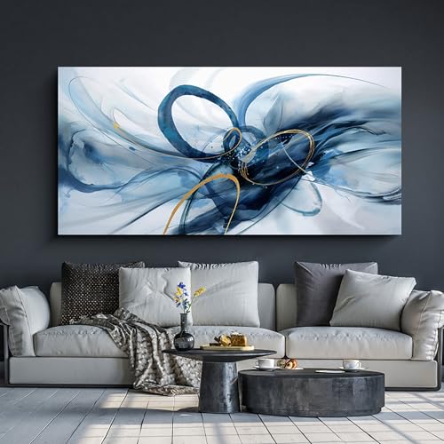 XLSJERST Abstract Wall Art for Living Room Canvas Decor 24x48 Inches - color: Blue and white and gold, size: 24x48 inches