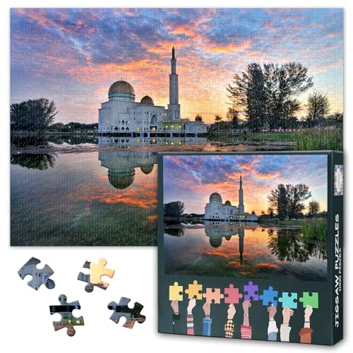 Jigsaw Puzzle 1000 Pieces for Adults Mosque Wall Art As Salam Mosque Malaysia Islamic Architecture Muslim Home Decor Inspirational Poster Print Large 27.5x19.7 Inch - color: Artwork-02