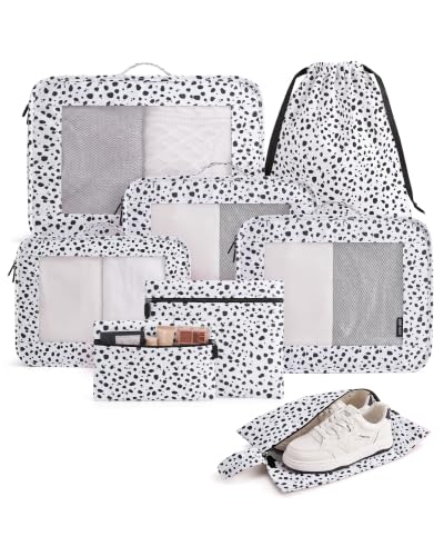 LIGHT FLIGHT 8 Set Packing Cubes for Travel, Cruise Ship Travel Essentials - color: Dot Print