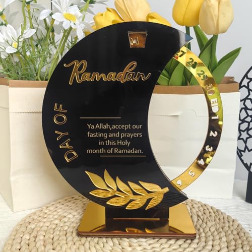 Surakey Ramadan Countdown Calendar Mirror Golden Ramadan Decorations Eid Mubarak Count Down Desk Rotatable Countdown Calendars Muslim Festival Reminder Kareem Ramadan Advent Calendar Decor, Style 4