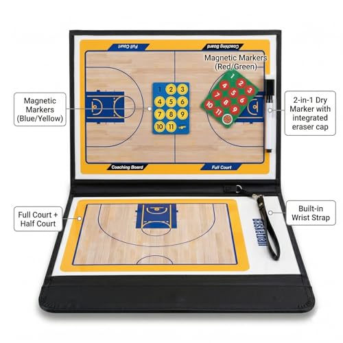 Basketball Clipboard for Coaches, Magnetic Basketball Coaching Board with Player Magnets, Double-Sided Court Tactic Board, Portable Coaching Clipboard for Game & Training, Great Gift for Coaches