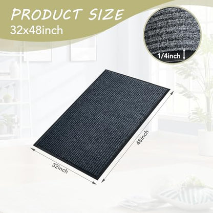 Front Door Mat, 2.7'x4'Indoor Outdoor Welcome Commercial Floor Mat | Heavy Duty Durable Inside Outside Entrance, Waterproof All-Season, All-Weather Non Slip Backing Doormat for Entryway, Black - size: 32"x48"