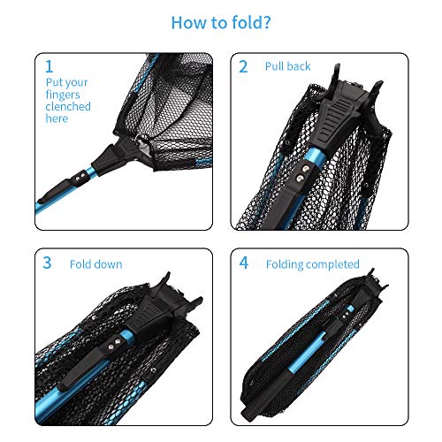 YVLEEN Folding Fishing Net - Foldable Fish Landing Net Robust Aluminum Telescopic Pole Handle and Nylon Mesh 16inch Hoop Size - color: E:16"/40cm(Telescopic Handle) Blue