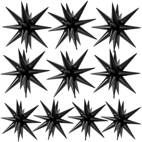 Black Star Foil Balloons, 10PCS 22Inch Large Black Spike Cone Star Explosion Balloons for Birthday, Graduation, Wedding & New Year 2026 Party Decorations - color: Black