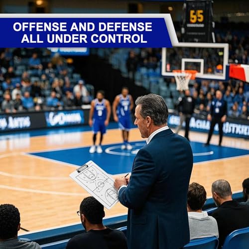 Basketball Clipboard for Coaches, Double-Sided Dry Erase Board | Full and half-court layouts on a lightweight, flexible PVC board with metal clip; marker and eraser are not included. - style: Basketball