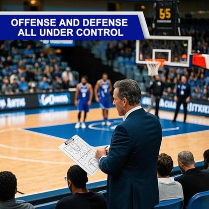 Basketball Clipboard for Coaches, Double-Sided Dry Erase Board | Full and half-court layouts on a lightweight, flexible PVC board with metal clip; marker and eraser are not included. - style: Basketball
