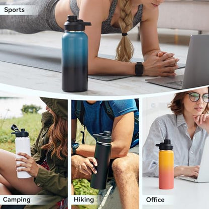 Fijinhom Insulated Water Bottle with Handle, 304 Stainless Steel Water Bottles with Wide Mouth, Double Wall Vacuum Sports Water Bottle, BPA Free, Keep Cold and Hot, 32 Ounces Black - color: Black, size: 32 Ounces
