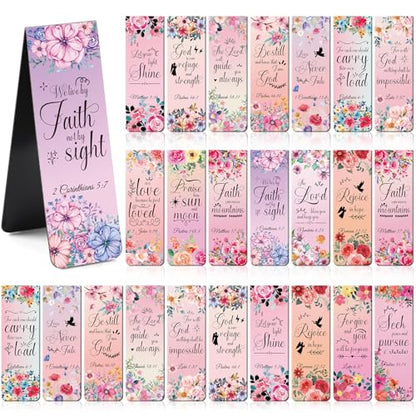 Bible Verse Magnetic Bookmarks - 30 PCs Christian Inspirational Floral Bookmark Reading Women Kids Catholic Religious Scripture Book Markers Church Supplies Teachers Students School Gifts - style: Christian Floral