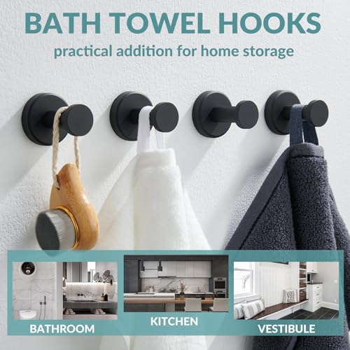 APLusee Matte Black Bath Robe Towel Hook 4 Pack, Stainless Steel Bathroom Coat Hook, Wall Mount - color: Matte Black, size: 4 Pack