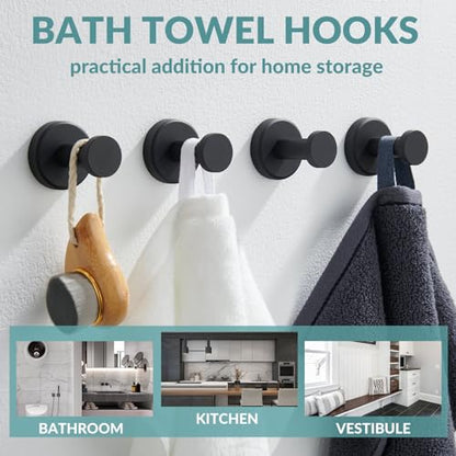 APLusee Matte Black Bath Robe Towel Hook 4 Pack, Stainless Steel Bathroom Coat Hook, Wall Mount - color: Matte Black, size: 4 Pack