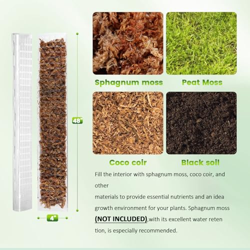 EOX 4 Pcs 48 Inch Plastic Moss Pole for Monstera, Large D Shaped Poles for Climbing Plants Work with Sphagnum Moss, 186 Inch Plant Stake Set of 4, Garden Ties - size: 4 PACK-48Inch-no moss included