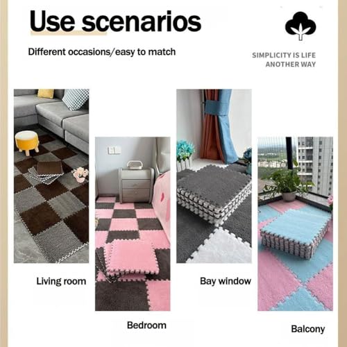 FYYSJW 10 Piece Plush Patchwork Foam Floor Mat, Soft Interlocking Floor Carpet Squares, Fluffy Puzzle Area Rug, 12 X 12 Inch,Khaki - color: Khaki