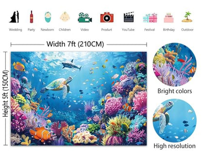 Under The Sea Photography Backdrop 7x5FT Ocean Underwater World Background Aquarium Coral Baby Shower Birthday Party Banner Decorations Photo Props