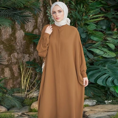 FYMNSI Abayas for Women Muslim Dress Modest Maxi Robe Abaya Kaftan Dresses Eid Prayer Clothes Arabian Islamic Dubai Outfit - color: Light Brown