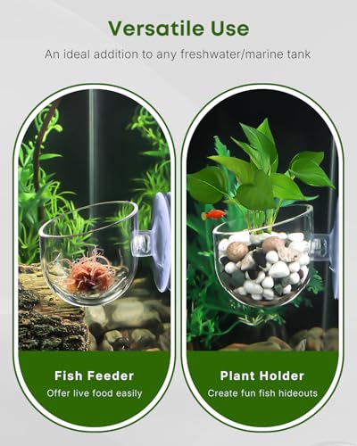 Pawfly Aquarium Plant Holder with Suction Cup, Clear Plastic Fish Tank Planting Holder, Fish Tank Plant Pot for Aquascape Decoration, Aquarium Planter Cup, 4 Pcs.
