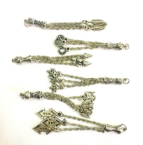 Perlin Silver Metal for Prayer Beads, Set of 5 Tespih Tassel, Tassel, Püskül, Tasbih Tespih Chain, Misbaha Subha Muslim Islamic Rosary Prayer Wor Accessories, 6~7,5 cm
