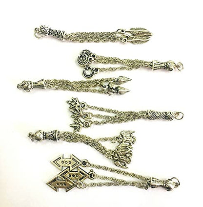 Perlin Silver Metal for Prayer Beads, Set of 5 Tespih Tassel, Tassel, Püskül, Tasbih Tespih Chain, Misbaha Subha Muslim Islamic Rosary Prayer Wor Accessories, 6~7,5 cm