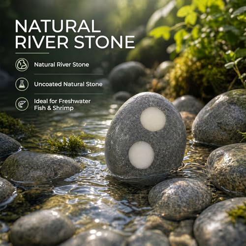 5-Pack Natural River Stone Aquarium Plant Weights, 0.79 Inch Hole | 3 Single-Hole and 2 Double-Hole Anchors, No-Tie Stem Insertion, Reusable, for Bare-Bottom and Planted Tanks