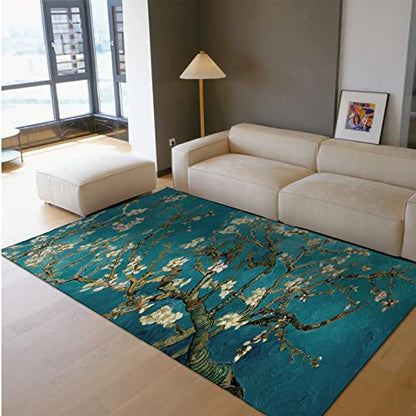 Famous Painting Area Rug Modern Impressionism Artwork Carpet for Living Room Bedroom Dining Home Office Area Rug with Rubber Backing Teal 3'x4' - size: 3'x4'