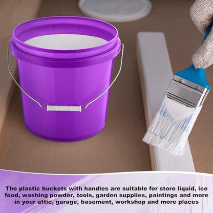 Tioncy 10 Pcs 2 Gallon Plastic Buckets with Lids and Handles,Purple | Storage Pails for Paint, Cleaning, Organizing, Durable Containers, Metal Handles, Plastic Material - color: Purple