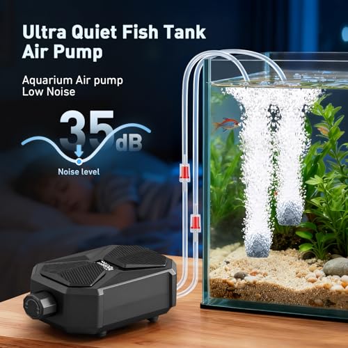 hygger Aquarium Air Pump, Ultra Quiet Oxygen Aerator with Air Stone Airline Tubing Check Valve, Aquarium Fish Tank Air Bubbler for 3 to 79 Gallon Tank and Bucket - size: Large