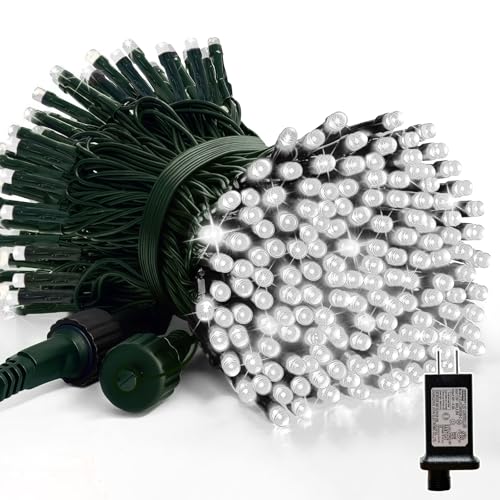 LAMPHOME 33ft Christmas Decorative Mini Lights, 100 LED Green Wire Fairy Starry String Lights Plug in, 16 Lighting Modes, for Indoor Outdoor Xmas Tree Wedding Party Decoration (White) - color: White, size: 100LED