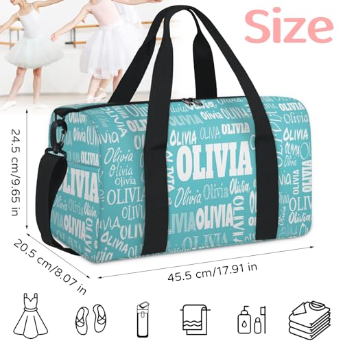 Custom Named Dance Ballet Bag, Dark Turquoise Blue Solid Color | Gym Bag Sports Travel Duffle Bag Tote Carry On Weekend Sports Travel - color: Blue