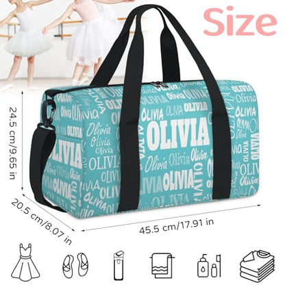 Custom Named Dance Ballet Bag, Dark Turquoise Blue Solid Color | Gym Bag Sports Travel Duffle Bag Tote Carry On Weekend Sports Travel - color: Blue