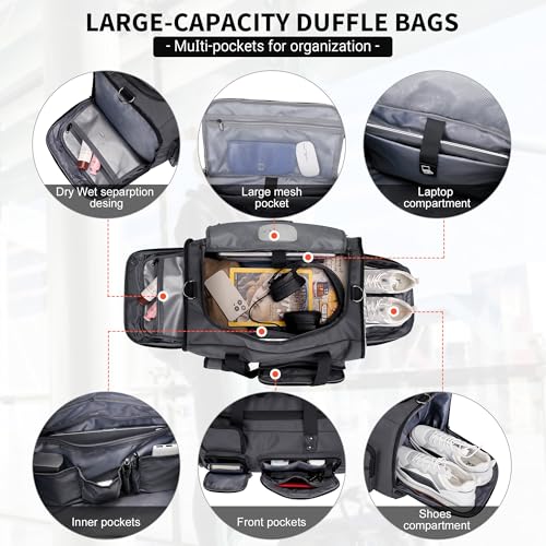 WITZMAN Travel Duffel Bags for Men Large Carry On Weekender Overnight Bag 3 in 1 Backpack with Shoe Compartment （B693 Silvery Grey) - color: Silvery Grey