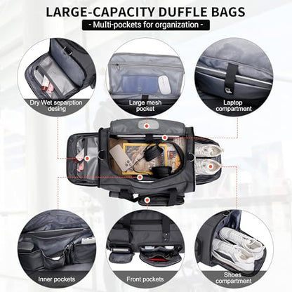 WITZMAN Travel Duffel Bags for Men Large Carry On Weekender Overnight Bag 3 in 1 Backpack with Shoe Compartment （B693 Silvery Grey) - color: Silvery Grey