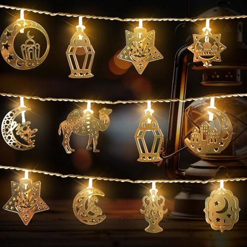 Hying Ramadan String Lights Moon Star Lantern Lights for Window Wall Decorations, 5.4Ft LED Eid Mubarak String Light Battery Operated Ramadan Fairy String Lights for Home Eid al-Fitr Party Decor - color: Style 3: Eid Lights