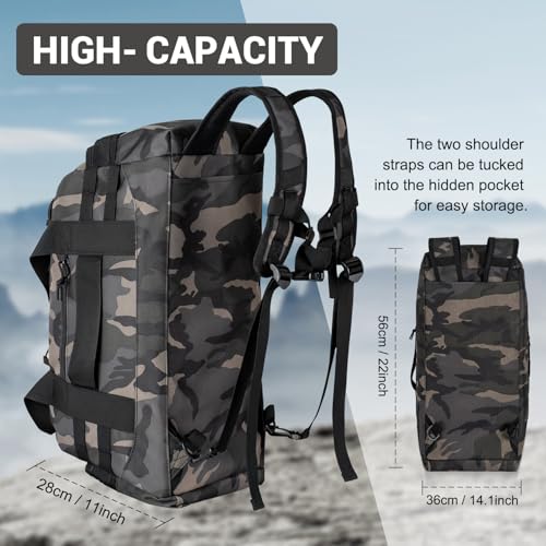 Hannibal Tactical 35L Large Duffle Bag, 3-in-1 Tactical Backpack MOLLE Pack for Sports/Gym/Outdoor, Black Camo - color: Black Camo