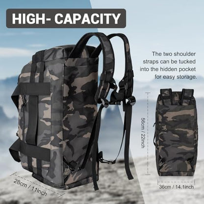 Hannibal Tactical 35L Large Duffle Bag, 3-in-1 Tactical Backpack MOLLE Pack for Sports/Gym/Outdoor, Black Camo - color: Black Camo