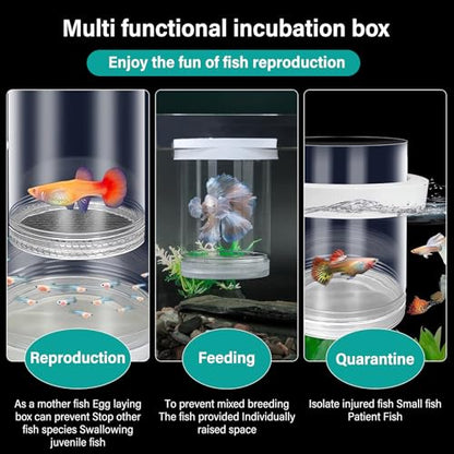 Floating & Mountable Breeding Box – Safe Fry Nursery, Fish Isolation Tank (3.38”x3.38”x5.4”) (1 Set)