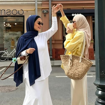 Hijab Scarf for Women, 3PCS Set with Undercap and Hijab Clip Lightweight Modal Muslim Head Wrap Scarf for Daily - color: Sy4-navy Hijab+white Undercap