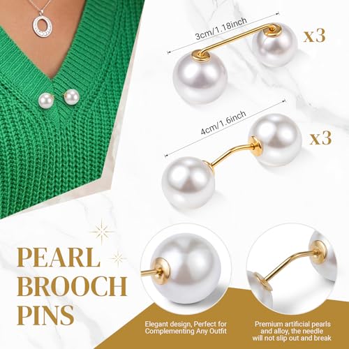 WILLBOND 6 Pcs Artificial Pearl Brooch Pins Sweater Shawl Safety Clips Dress Clips for Women - color: White