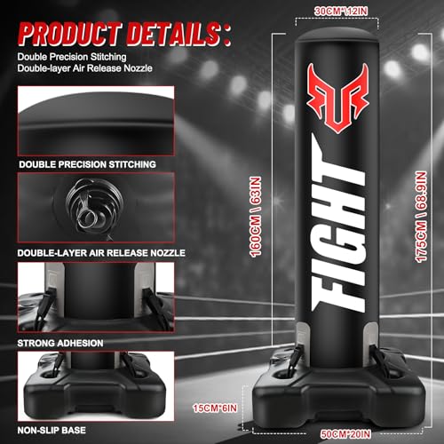 Standing Punching Bag for Adults, Upgrated Base Boxing Bag with Stand Kicking Bag with MMA Gloves and Pump, 0.7mm Thickening Material Heavy Bag for Home Gym Workout Muay Thai Fitness