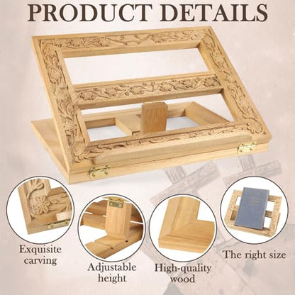 DoubleFill Adjustable Wooden Bible Stand Carved Bible Holder Missal Stand Book Display for Reading Folding Religious Prayer Wooden Holy Book Holder 12.99 x 10.04 Inches (Light Brown) - color: Light Brown