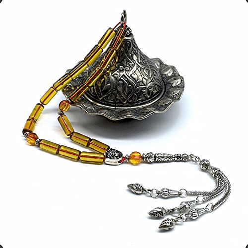 Honey Color Column Glass Prayer Beads, Worry Beads, Tesbih, Tasbih, Tasbeeh, Misbaha, Masbaha, Sebha, Rosary (15 x 6mm 17 beads) - color: Honey Color Glass Prayer Beads -15 x 6mm 17 beads