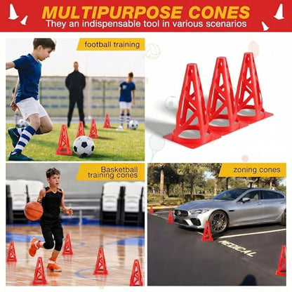 24 Pack Soccer Cones, 9 Inch Agility Cones for Soccer, Football, Basketball, Cones for Sports Training, Speed & Agility Drills, Field Marking Equipment - color: red