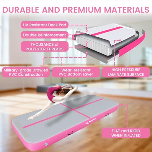 Inflatable Gymnastics Mat 6.6ft/10ft Air Tumble Track Training Mat 4/8 inches Thick Tumbling mat with Electric Pump for Home Use/Tumble/Gym/Training/Cheerleading/Water/Yoga - color: Pink, size: 10ft*3.9ft*8in