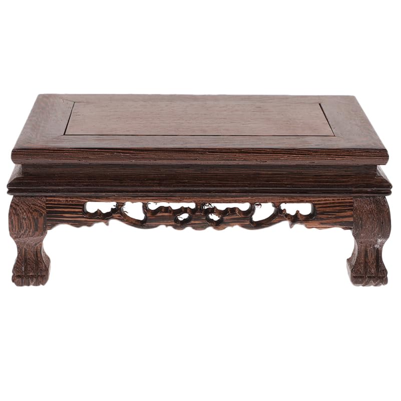 Healifty Rectangle Wooden Display Stand Riser, Rosewood Pedestal Base for Vase Plant Buddha Statue - Carved Chinese Table Decor for Fish Tank Aquarium