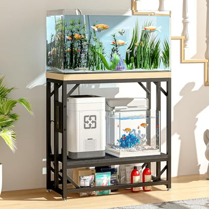 METYERRY 20-29-37 Gallon Fish Tank Stand with Power Outlet,Adjustable Aquarium Stand, Heavy Duty Terrarium Stand,Metal Frame Reptile Turtle Tank Stand Suitable for Home Office,600LBS Capacity, Black - color: Black, size: 20-29-37 Gallon