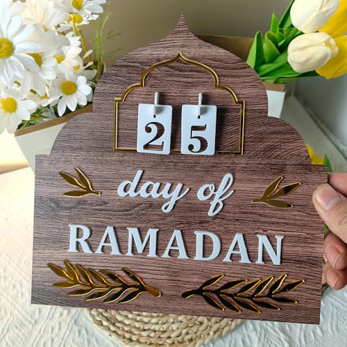 Ramadan Countdown Calendar 2026, Wooden Ramadan Decorations for Home, Eid Mubarak Advent Calendars, Islamic Muslim Ramadan Kareem Table Decor Holiday Gift for Family - زينة رمضان كريم ديكور