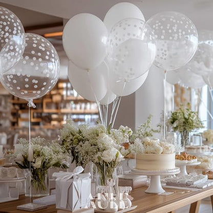 AULE Party Balloons Pack of 42-12in White Confetti Balloons & White Latex Balloons and 64ft Ribbons - 12 Inches Balloons Decorations Set - color: White