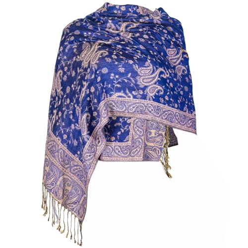 TUSHUSTY Pashmina Feel Shawls Wraps Rave Scarf for Women Soft Silky Reversible Men Scarves Hijab - color: Royal Blue