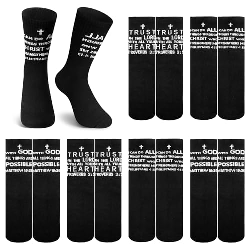 Shyyween 6 Pairs Christian Sock with Bible Verse Religious Easter Gift Christian Gift Ideas Catholic Crew Socks for Men Women - color: Black